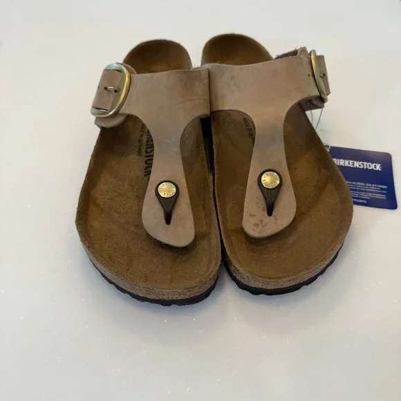 Birkenstock Gizeh BIG Buckle Women’s Sandcastle Nubuck Leather Sz US 7 EU 38 NEW - Picture 4 of 12